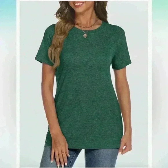 Tops - Short Sleeve Crewneck Tees for Women Trendy Lightweight Soft Casual Green XXL